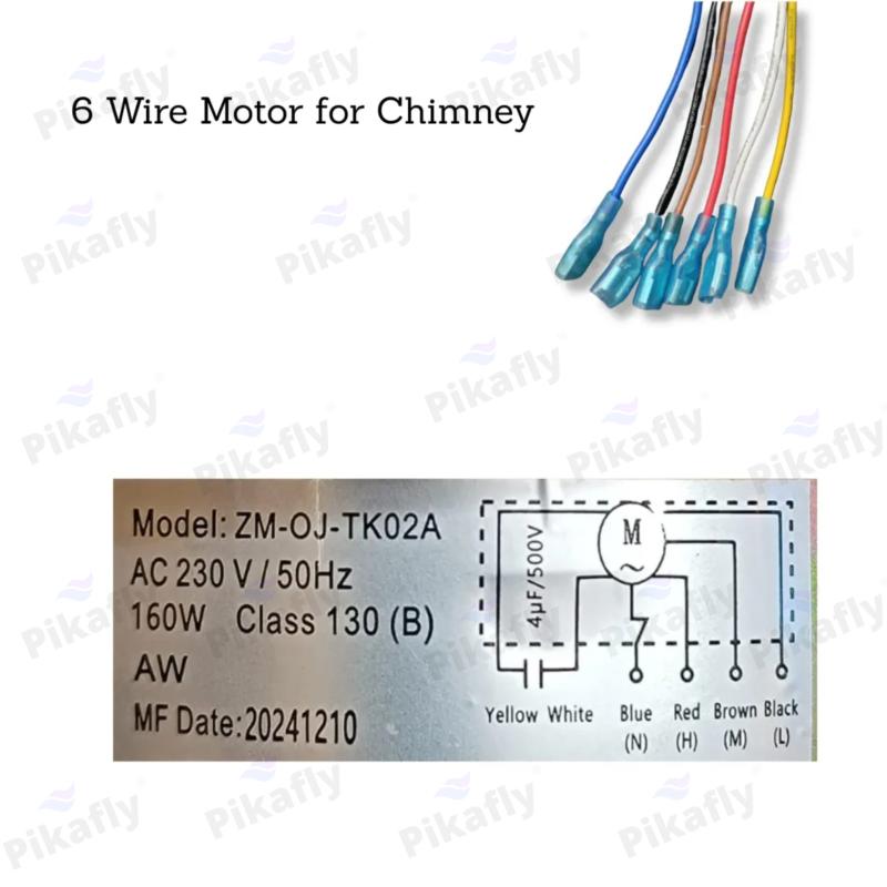 Pikafly® – 6-Wire Chimney Motor for Kitchen Chimneys (160 Watt) Open Motor - Image 3